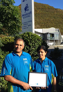 Pictured are Rakesh and Roshini Kumar with their Certificate of Excellence presented for outstanding service at Metalcraft.