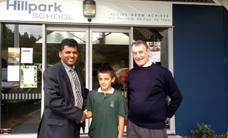 Pictured left to right, CrestClean South Auckland Regional Director Viky Narayan, student Reno Wright and Hillpark School Deputy Principal Terry O’Meara