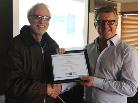 Above is Grant McLauchlan thanking Grant Holland for 13 years as a franchisee