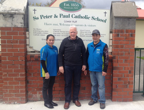 Pictured are CrestClean franchisees Helen and Gregorio with School Principal Paul Roche