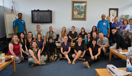 Pictured: CrestClean franchisee Shalvin Raj (on left) and Kamal Kishore (on right)  with the Matipo Primary School staff