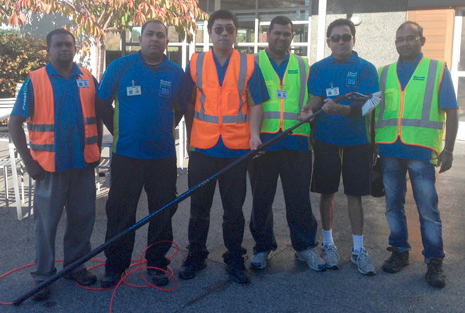 Rajesh Mani (South Auckland), Fiza Rahiman (Auckland Central), Leo Wang (Instructor), Avinash Raj (North Harbour), Athula Mallikarachi (North Harbour), Sri Gunasingam (Auckland) at CrestClean’s Pure Water Window Cleaning Training Day