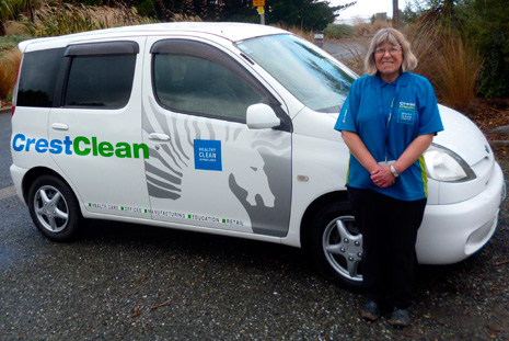   Julie Cameron with her spacious and stylish new CrestClean vehicle. 