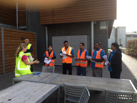 The Crest Team discussing potential workplace hazards with Villa Maria Estate Ltd’s Health and Safety Co-ordinator, Selina Rae and Security Officer Andre Eksteen.