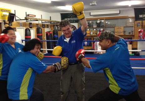 Block those low blows, Adam! CrestClean Kapiti Franchisees traded cleaning gloves for boxing gloves after a recent training course.