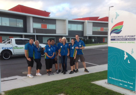 The CrestClean Team at Hobsonville Point Schools – Dave Smazik and Tereza Kratka, Mareta and Donte Alipia, Tony and Jana Jones, and Barbora Opavova and Dominik Drahoninsky.