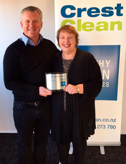 CrestClean Managing Director Grant McLauchlan presented Customer Services Manager Dellece McFarlane with a 10 year plaque in recognition of her long service.