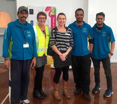 Auckland West Regional Manager Caroline Wedding, franchisees Kamal Kishore, left, Nilesh Sharma and Lucky received a certificate of appreciation for their help with the Hospice West Auckland’s 2015 Absolutely Fabulous Fashion Show. They are pictured with West Auckland Hospice Communications and Events Co-ordinator Holly Vaihu.