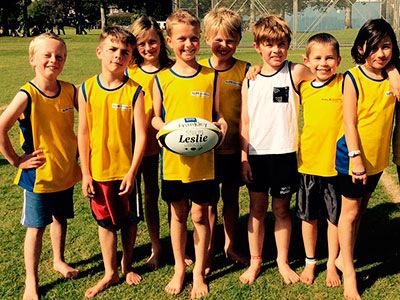 Frankley School’s touch teams are enjoying using the LeslieRugby balls won by their principal at the New Plymouth Principals’ Association Conference.