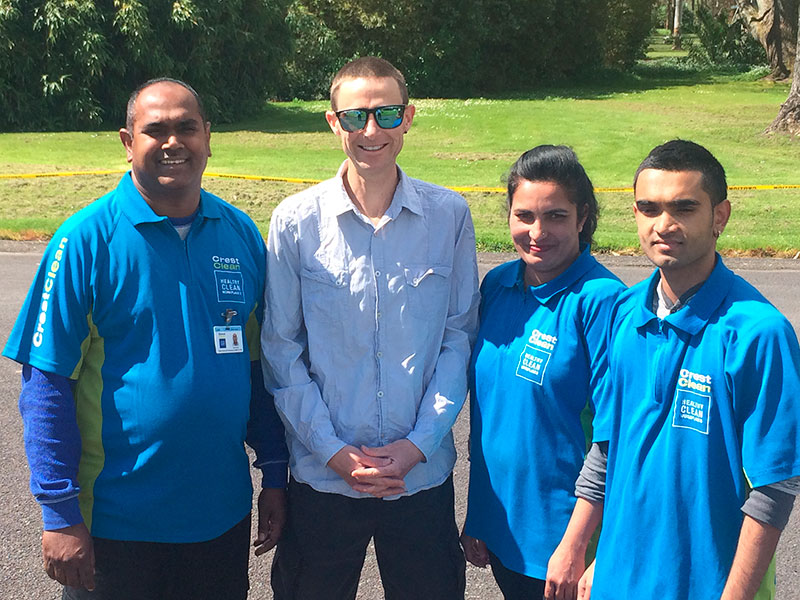 Ravendra Prasad, Roshni Prasad and Ramnit Prasad with Parakai Springs Camping Ground Manager Keith Hillman.