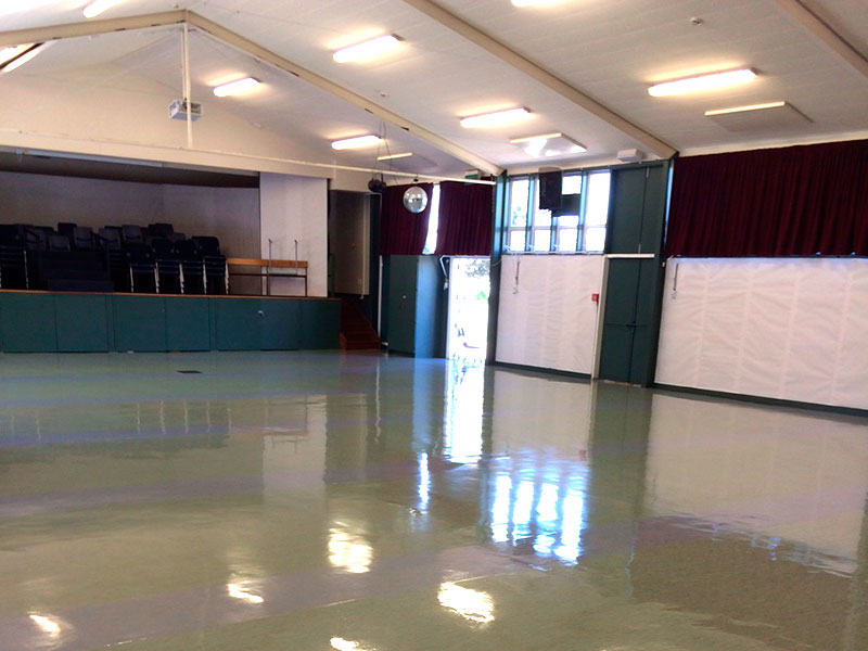 Frankton School’s hall floor shines.
