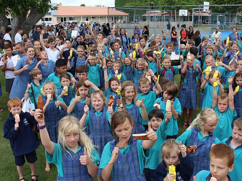 Hastings Christian School children cooled off with a Paddle Pop ice block.