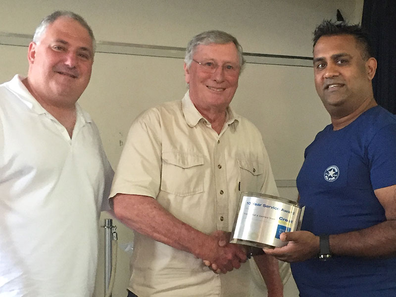 Auckland Central Regional Manager Dries Mangnus and Chairman of Directors Marty Perkinson presented Pramesh Datt with a 10 Year Long Service Award.