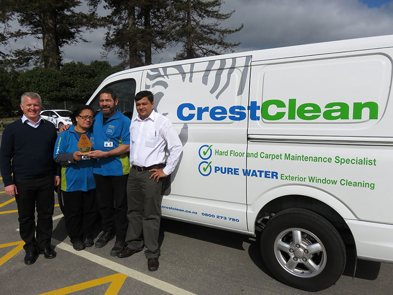 Tokoroa Franchisees Danny and Ngere Vi were honoured to be named Waikato Franchisees of the Year. They are pictured with Crest’s Managing Director Grant McLauchlan, left, and Waikato Regional Manager Nivitesh Kumar.