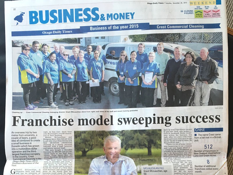 CrestClean is the Otago Daily Times 2015 Southern Business of the Year.