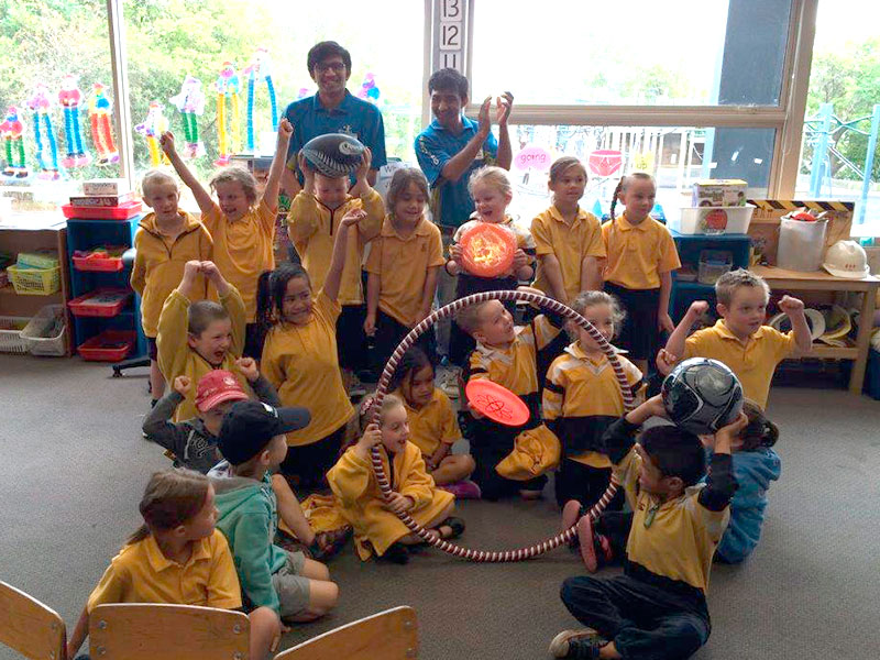 Room 3 children at Waimataitai School in Timaru were thrilled they received sports equipment after they won the first round of the Cleanest Classroom competition. They are pictured with franchisees Harsh Patel, left, and Kirti Patel.