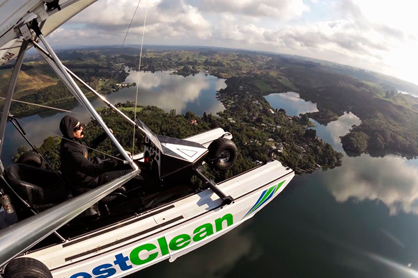 Lake Rotoiti provided a pleasant view as did the remainder of Rotorua for Pilot Derek Holmes in the CrestClean Amphibious Microlight.