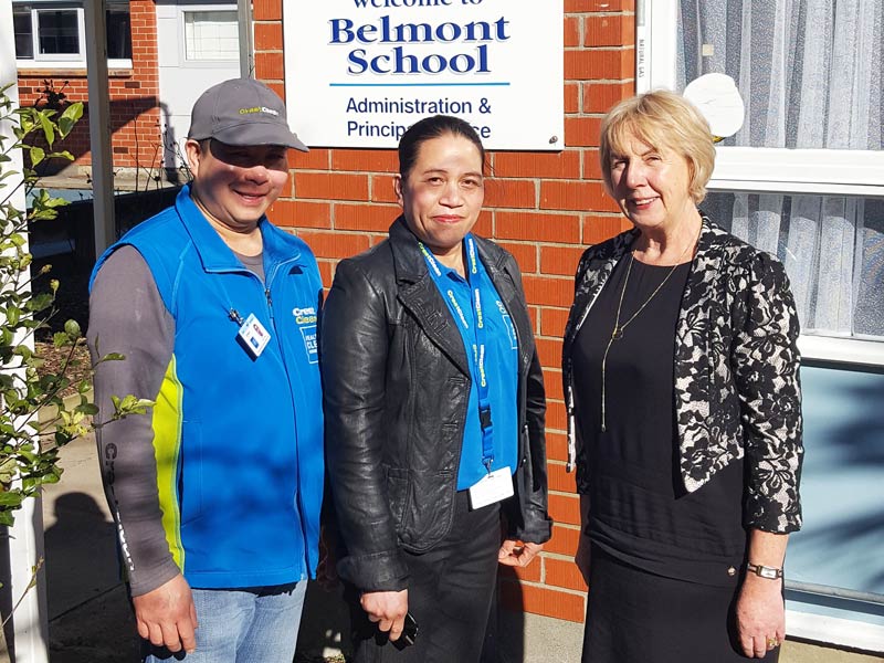 Helen and Greg Caingcoy love working at Belmont School. They are seen here with Principal Robin Thomson. 