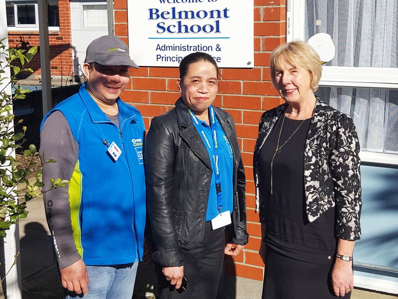 Helen and Greg Caingcoy love working at Belmont School. They are seen here with Principal Robin Thomson.