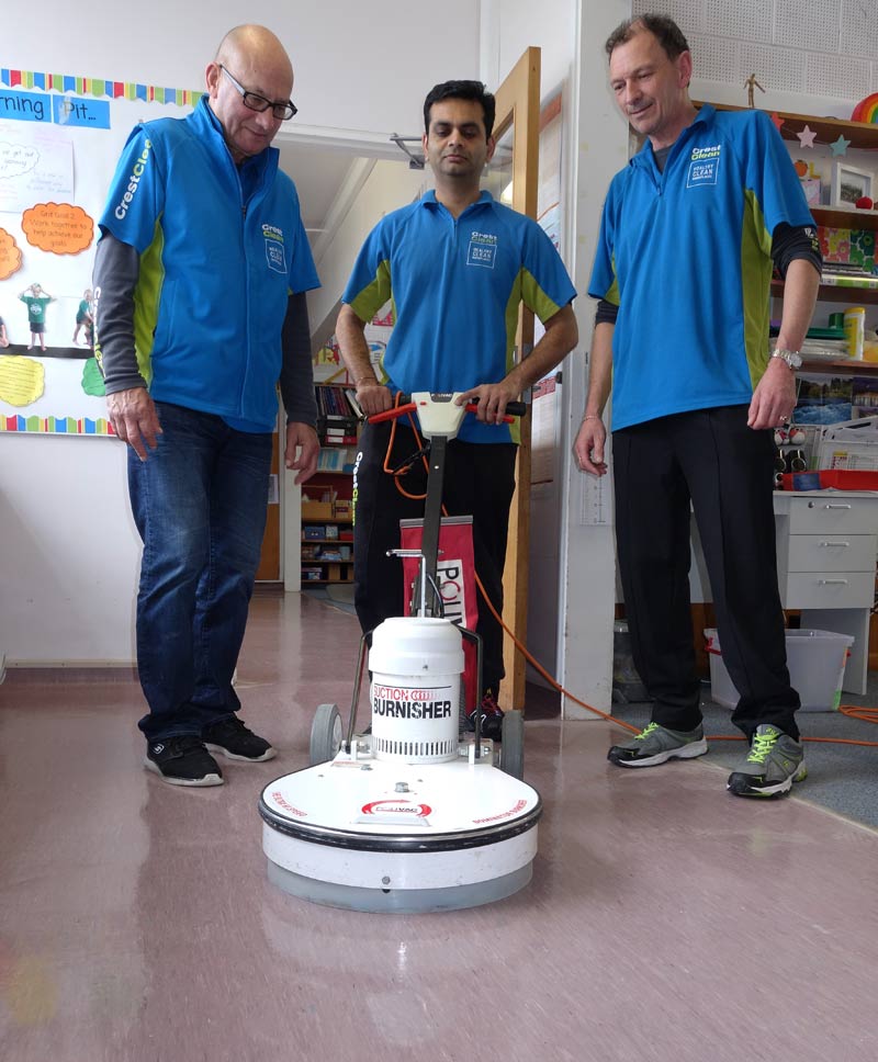 Master Cleaners Hard Floor Trainer Pinakin Patel (centre) with franchisees Neville Hall and Malcolm Brown.