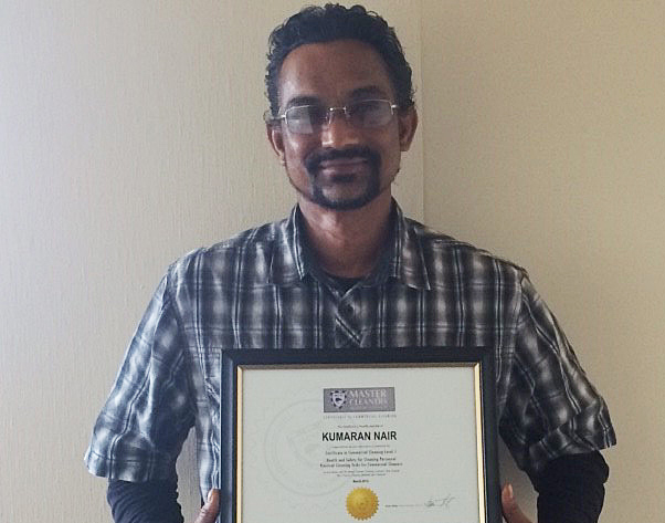 Kumaran Nair has upskilled with the Master Cleaners Training Institute. 