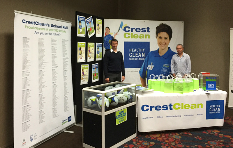 Manning the Crest stand are Jan Lichtwark, CrestClean’s Tauranga Regional Manager, Bill Douglas, Regional Manager of Rotorua, Whakatane and Taupo.