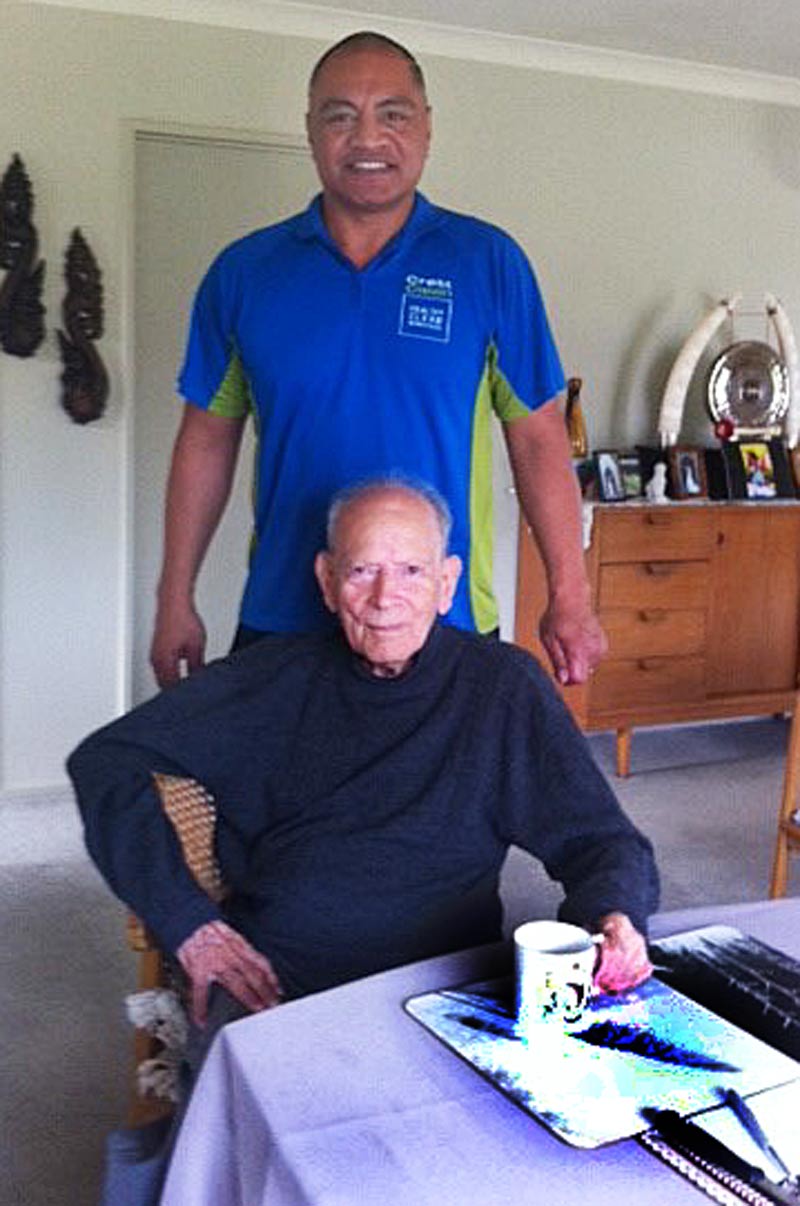 Fiva Latu with 100-year-old Douglas Blake. 