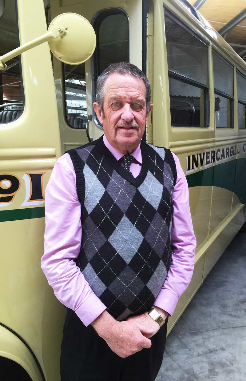 Glenn Cockroft with Invercargill’s first city bus, now housed at the Bill Richardson Transport World, which is one of Crest’s customers. 