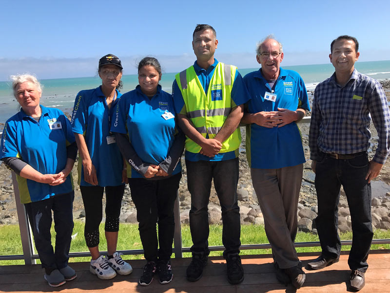 Time for a well-earned break during one of the training sessions in New Plymouth.  With Taranaki Regional Manager Prasun Acharya (far right) are Hilary DeGroot, Manakinui Komene, Rajveer Kaur, Sunil Asi and Richard DeGroot.