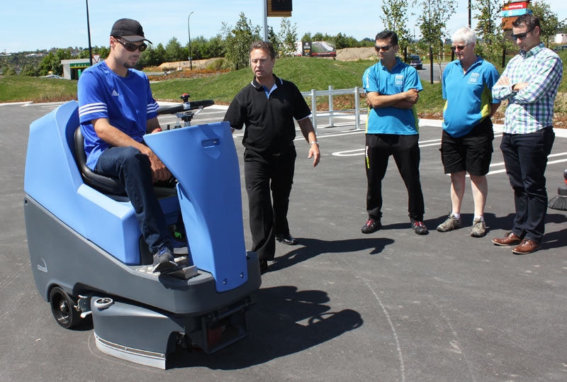 Tauranga franchisee Reiner Pretorius takes a sweeper for a spin at the demo day. 