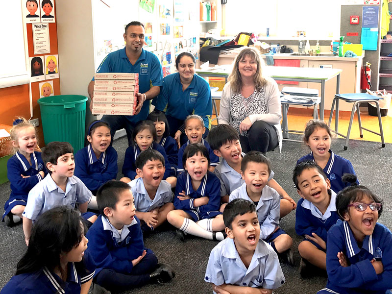 Ajneel and Bhartika Singh with Room 5 teacher Carolyn Thomas at Sancta Maria Catholic Primary School.