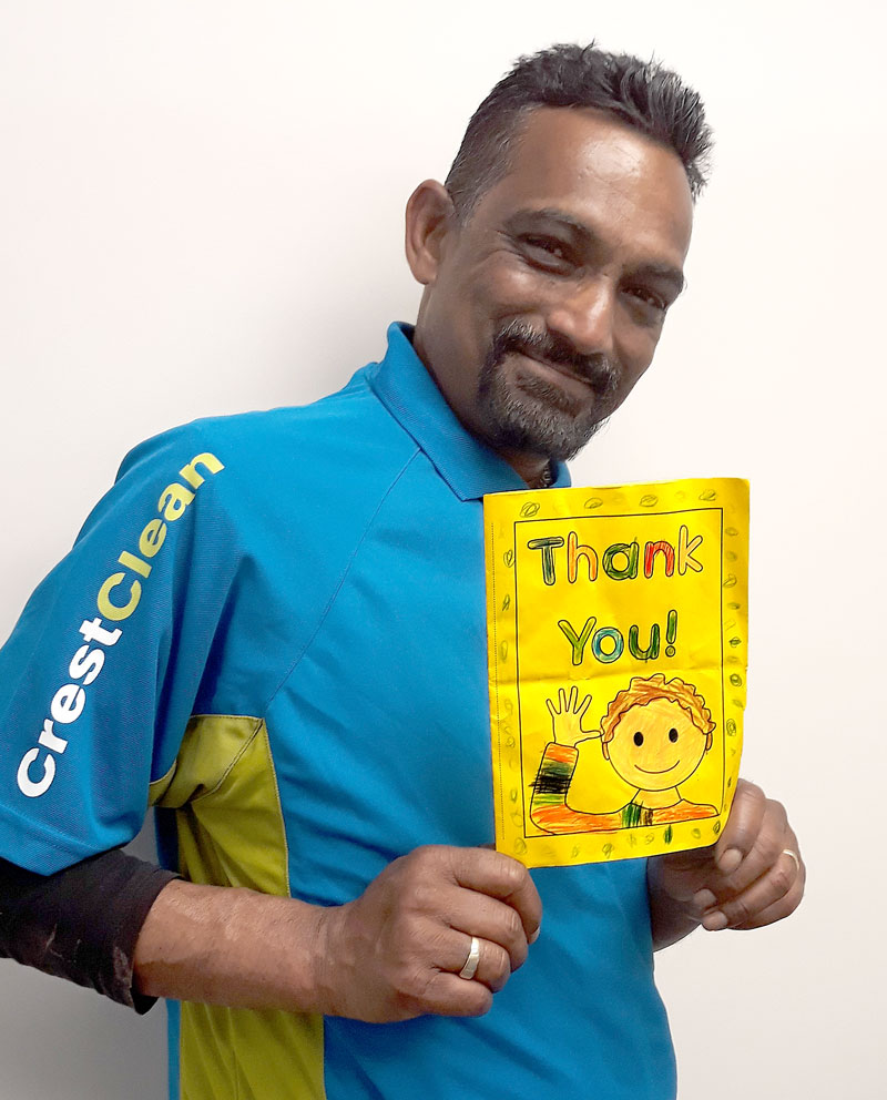 Kumaran Nair was touched to find a ‘thank you’ card for him and his wife from a primary school child.