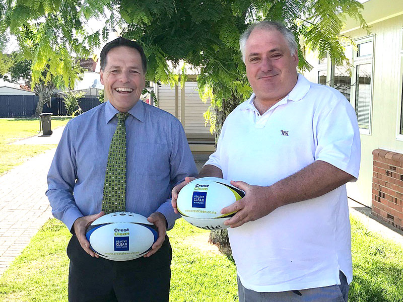 Richard Johnston, Panmure Bridge School Principal, with Dries Mangnus, CrestClean’s Auckland Central Regional Manager.