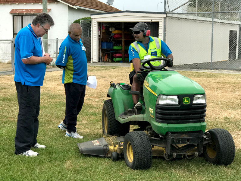 Adam Hodge assessing Satish Kumar and Dan Pariachi during the training for Crest PropertyCare personnel. 