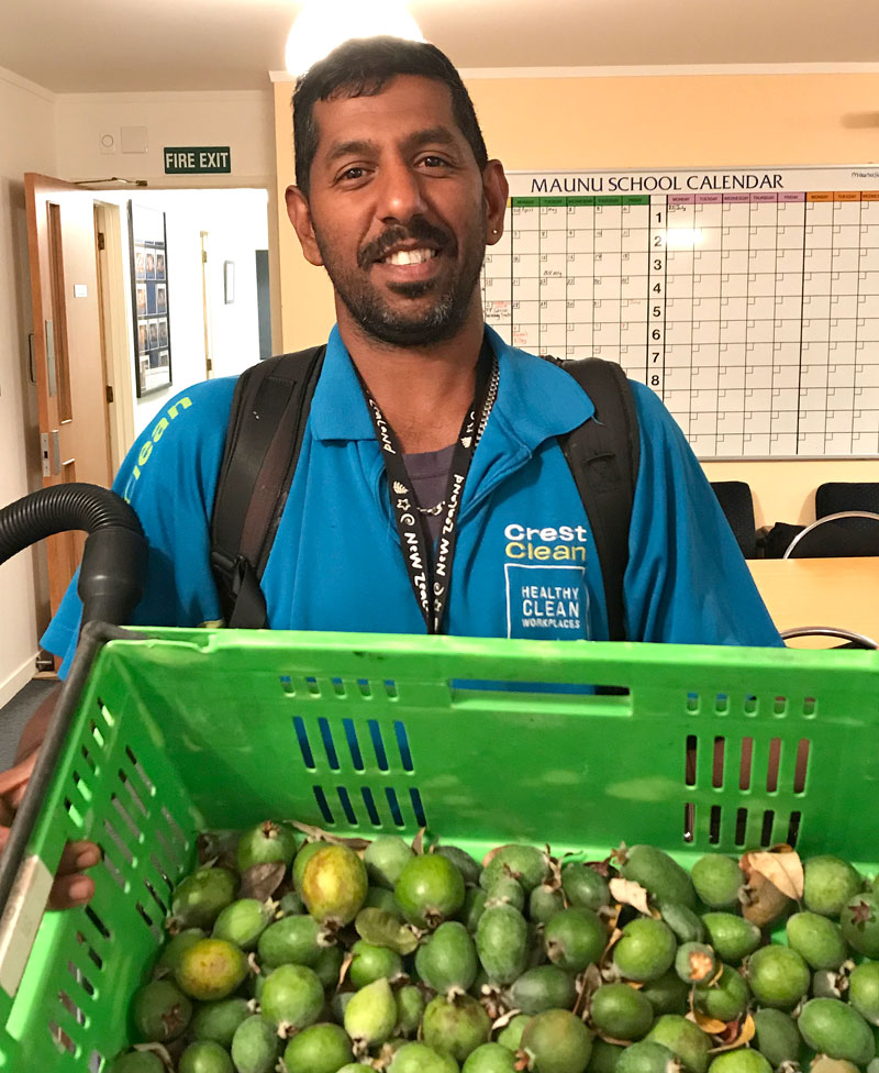 Salendra Chetty with some feijoas for Maunu School. 